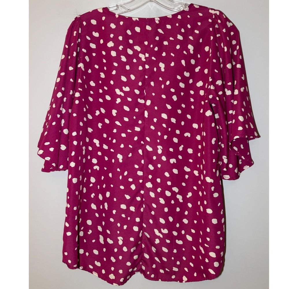 Andree by Unit Blouse Womens Small Magenta Polka Dot Flutter Sleeve - Picture 4 of 6